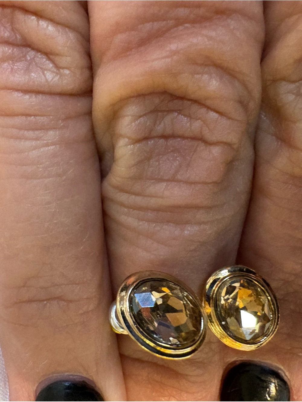 Gold-Tone Citrine Glass Oval Stud Earrings - Women Jewelry